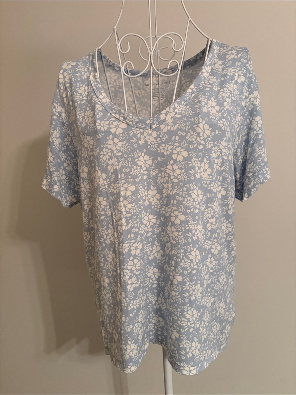Light Blue Floral V-Neck Women's Top